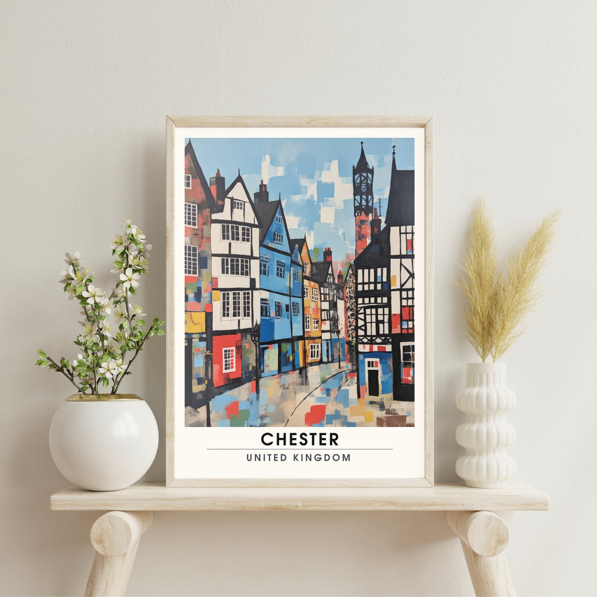 Affiche Chester- Impression de voyage Chester - Impression Paysage Urbain Artistique - Collection Souvenirs du Royaume-Uni
